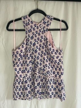 LOFT Pink Floral Pleated Racerback Top